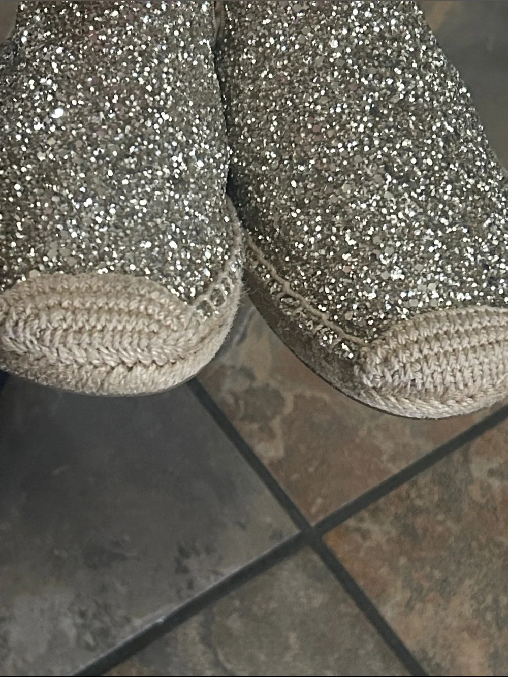 Tory Burch Champagne Glitter Slip-On Espadrille Mules size 9M - good condition